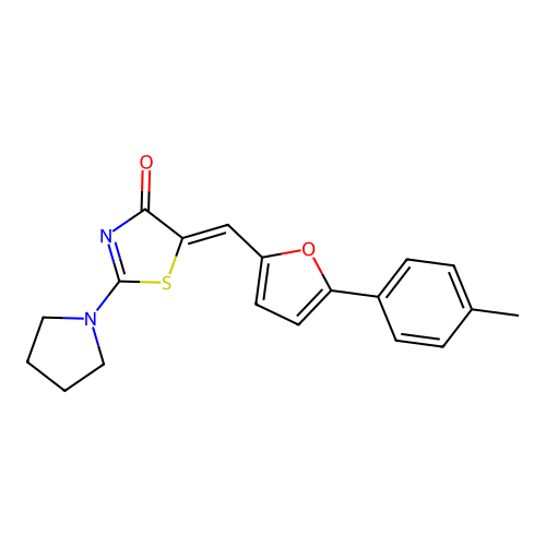 (Z)-2-(pyrrolidin-1-yl)-5-((5-(p-tolyl)furan-2-yl)methylene)thiazol-4(5H)-one structure