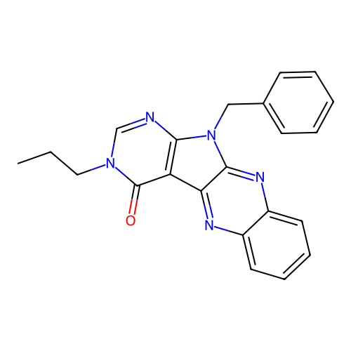 11-benzyl-3-propyl-3H-pyrimido[5',4':4,5]pyrrolo[2,3-b]quinoxalin-4(11H)-one structure