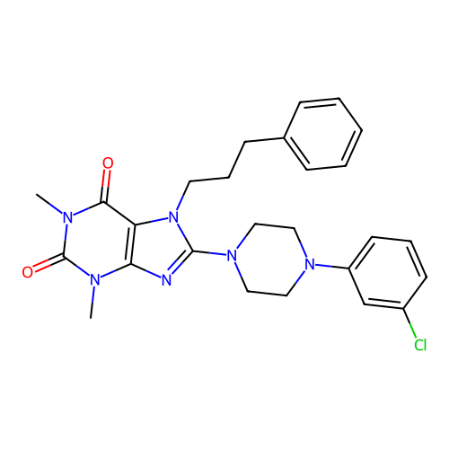 8-(4-(3-chlorophenyl)piperazin-1-yl)-1,3-dimethyl-7-(3-phenylpropyl)-1H-purine-2,6(3H,7H)-dione structure