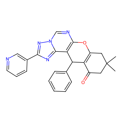 9,9-dimethyl-12-phenyl-2-(pyridin-3-yl)-8,9,10,12-tetrahydro-11H-chromeno[3,2-e][1,2,4]triazolo[1,5-c]pyrimidin-11-one structure