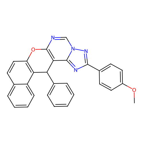 2-(4-methoxyphenyl)-14-phenyl-14H-benzo[5,6]chromeno[3,2-e][1,2,4]triazolo[1,5-c]pyrimidine structure