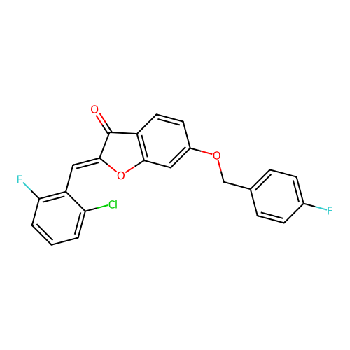 (2Z)-2-(2-chloro-6-fluorobenzylidene)-6-[(4-fluorobenzyl)oxy]-1-benzofuran-3(2H)-one structure