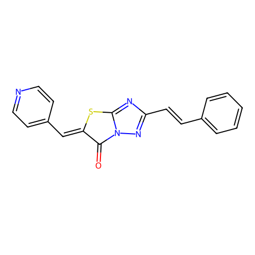 (5Z)-2-[(E)-2-phenylethenyl]-5-(pyridin-4-ylmethylidene)[1,3]thiazolo[3,2-b][1,2,4]triazol-6(5H)-one structure