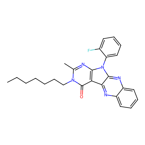 11-(2-fluorophenyl)-3-heptyl-2-methyl-3,11-dihydro-4H-pyrimido[5',4':4,5]pyrrolo[2,3-b]quinoxalin-4-one structure