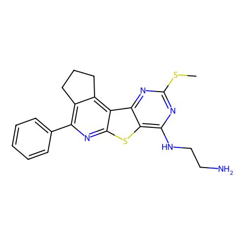 N-[9-(methylsulfanyl)-4-phenyl-2,3-dihydro-1H-cyclopenta[4',5']pyrido[3',2':4,5]thieno[3,2-d]pyrimidin-7-yl]ethane-1,2-diamine structure