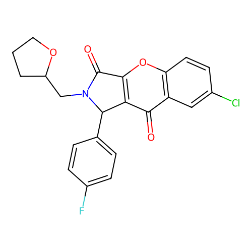 7-chloro-1-(4-fluorophenyl)-2-(tetrahydrofuran-2-ylmethyl)-1,2-dihydrochromeno[2,3-c]pyrrole-3,9-dione structure