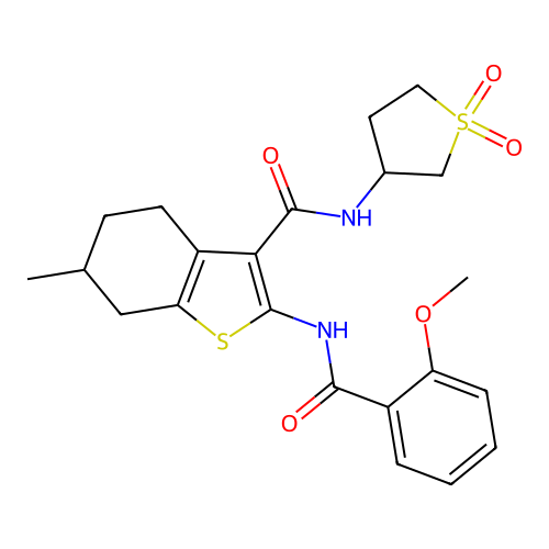 N-(1,1-dioxidotetrahydrothiophen-3-yl)-2-{[(2-methoxyphenyl)carbonyl]amino}-6-methyl-4,5,6,7-tetrahydro-1-benzothiophene-3-carboxamide structure