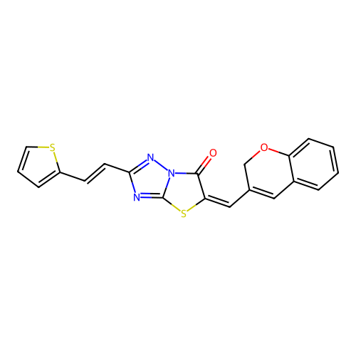 (E)-5-((2H-chromen-3-yl)methylene)-2-((E)-2-(thiophen-2-yl)vinyl)thiazolo[3,2-b][1,2,4]triazol-6(5H)-one structure