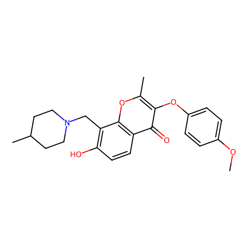 7-hydroxy-3-(4-methoxyphenoxy)-2-methyl-8-[(4-methylpiperidin-1-yl)methyl]-4H-chromen-4-one structure