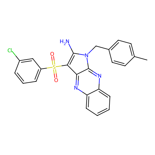 3-((3-chlorophenyl)sulfonyl)-1-(4-methylbenzyl)-1H-pyrrolo[2,3-b]quinoxalin-2-amine structure