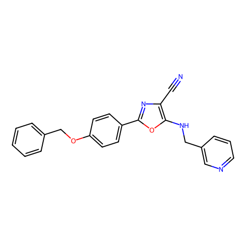 2-(4-Phenylmethoxyphenyl)-5-(pyridin-3-ylmethylamino)-1,3-oxazole-4-carbonitrile structure