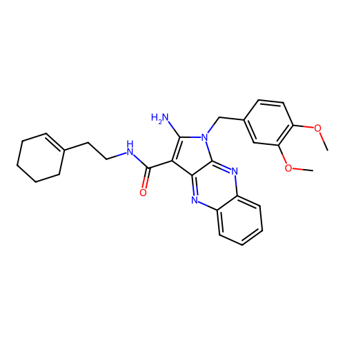 2-amino-N-(2-(cyclohex-1-en-1-yl)ethyl)-1-(3,4-dimethoxybenzyl)-1H-pyrrolo[2,3-b]quinoxaline-3-carboxamide structure
