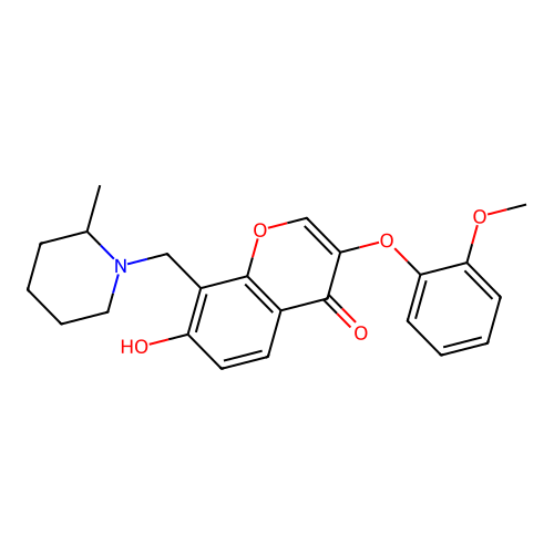 7-hydroxy-3-(2-methoxyphenoxy)-8-((2-methylpiperidin-1-yl)methyl)-4H-chromen-4-one structure