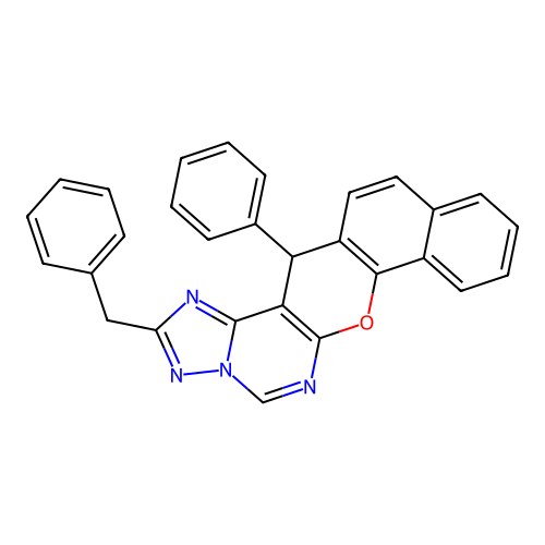 2-benzyl-14-phenyl-14H-benzo[7,8]chromeno[3,2-e][1,2,4]triazolo[1,5-c]pyrimidine structure