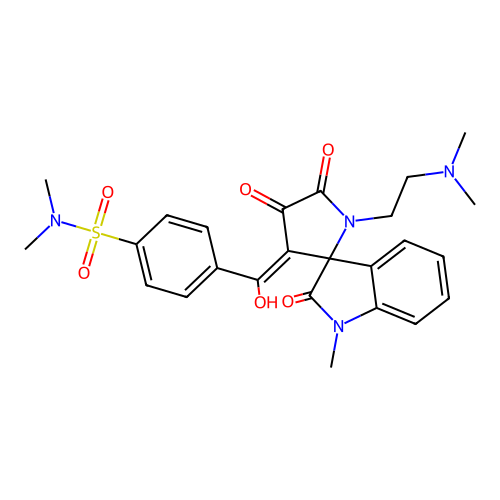 4-({1'-[2-(dimethylamino)ethyl]-4'-hydroxy-1-methyl-2,5'-dioxo-1,1',2,5'-tetrahydrospiro[indole-3,2'-pyrrol]-3'-yl}carbonyl)-N,N-dimethylbenzenesulfonamide structure