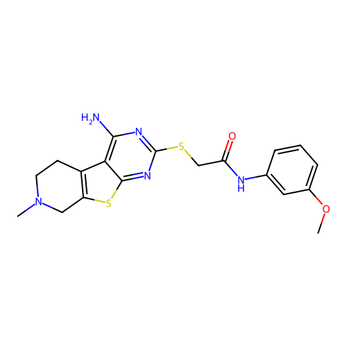 2-((4-amino-7-methyl-5,6,7,8-tetrahydropyrido[4',3':4,5]thieno[2,3-d]pyrimidin-2-yl)thio)-N-(3-methoxyphenyl)acetamide structure