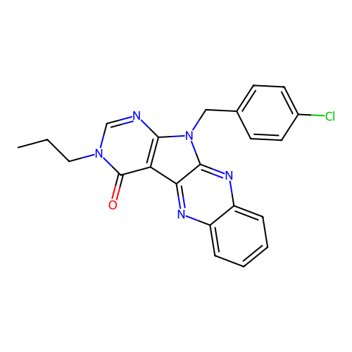 11-(4-chlorobenzyl)-3-propyl-3H-pyrimido[5',4':4,5]pyrrolo[2,3-b]quinoxalin-4(11H)-one structure