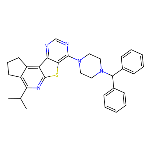 7-(4-benzhydrylpiperazin-1-yl)-4-isopropyl-2,3-dihydro-1H-cyclopenta[4',5']pyrido[3',2':4,5]thieno[3,2-d]pyrimidine structure