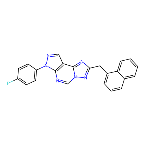 7-(4-fluorophenyl)-2-(naphthalen-1-ylmethyl)-7H-pyrazolo[4,3-e][1,2,4]triazolo[1,5-c]pyrimidine structure
