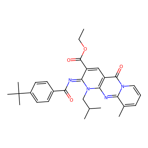 (Z)-ethyl 2-((4-(tert-butyl)benzoyl)imino)-1-isobutyl-10-methyl-5-oxo-2,5-dihydro-1H-dipyrido[1,2-a:2',3'-d]pyrimidine-3-carboxylate structure