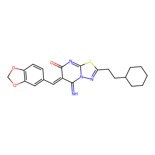 (Z)-6-(benzo[d][1,3]dioxol-5-ylmethylene)-2-(2-cyclohexylethyl)-5-imino-5H-[1,3,4]thiadiazolo[3,2-a]pyrimidin-7(6H)-one structure