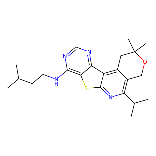 2,2-dimethyl-N-(3-methylbutyl)-5-(propan-2-yl)-1,4-dihydro-2H-pyrano[4'',3'':4',5']pyrido[3',2':4,5]thieno[3,2-d]pyrimidin-8-amine structure