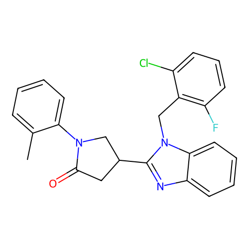4-(1-(2-chloro-6-fluorobenzyl)-1H-benzo[d]imidazol-2-yl)-1-(o-tolyl)pyrrolidin-2-one structure