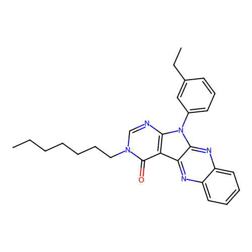 11-(3-ethylphenyl)-3-heptyl-3H-pyrimido[5',4':4,5]pyrrolo[2,3-b]quinoxalin-4(11H)-one structure