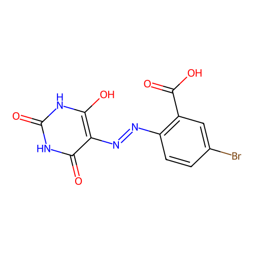 5-bromo-2-[2-(2,4,6-trioxo-1,3-diazinan-5-ylidene)hydrazinyl]benzoic Acid structure