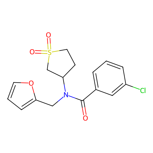 3-chloro-N-(1,1-dioxidotetrahydrothiophen-3-yl)-N-(furan-2-ylmethyl)benzamide structure