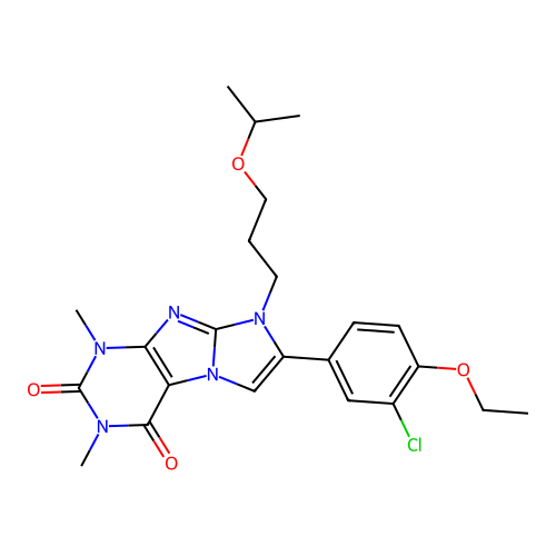7-(3-chloro-4-ethoxyphenyl)-1,3-dimethyl-8-[3-(propan-2-yloxy)propyl]-1H-imidazo[2,1-f]purine-2,4(3H,8H)-dione structure