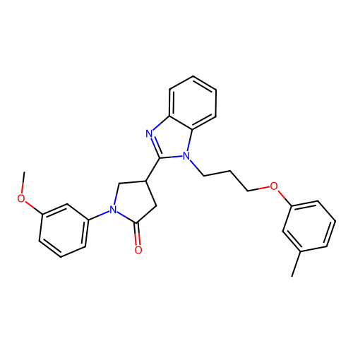 1-(3-methoxyphenyl)-4-(1-(3-(m-tolyloxy)propyl)-1H-benzo[d]imidazol-2-yl)pyrrolidin-2-one structure
