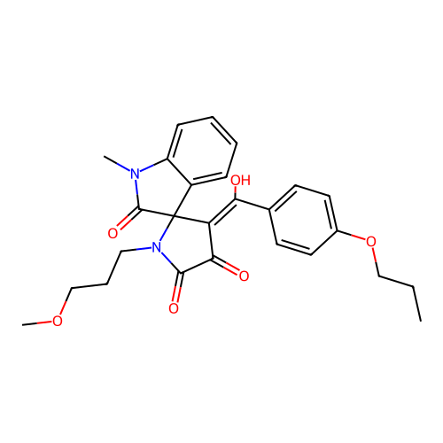 (3'E)-3'-[hydroxy(4-propoxyphenyl)methylidene]-1'-(3-methoxypropyl)-1-methylspiro[indole-3,2'-pyrrolidine]-2,4',5'(1H)-trione structure