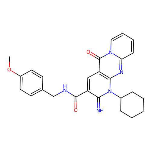1-cyclohexyl-2-imino-N-(4-methoxybenzyl)-5-oxo-1,5-dihydro-2H-dipyrido[1,2-a:2',3'-d]pyrimidine-3-carboxamide structure