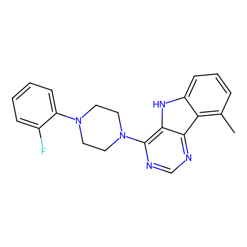 4-[4-(2-fluorophenyl)piperazin-1-yl]-9-methyl-5H-pyrimido[5,4-b]indole structure