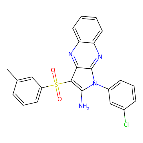 1-(3-chlorophenyl)-3-(3-methylphenyl)sulfonylpyrrolo[3,2-b]quinoxalin-2-amine structure