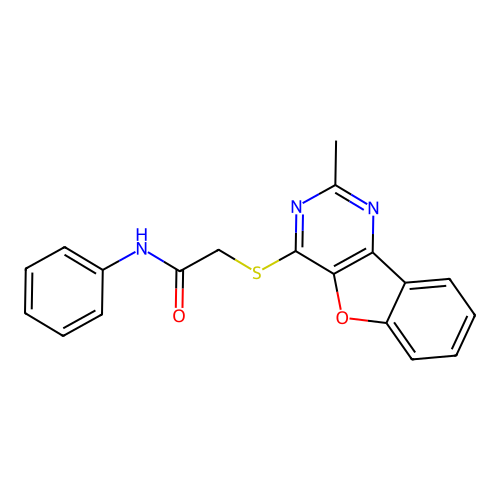 2-[(2-methyl-[1]benzofuro[3,2-d]pyrimidin-4-yl)sulfanyl]-N-phenylacetamide structure