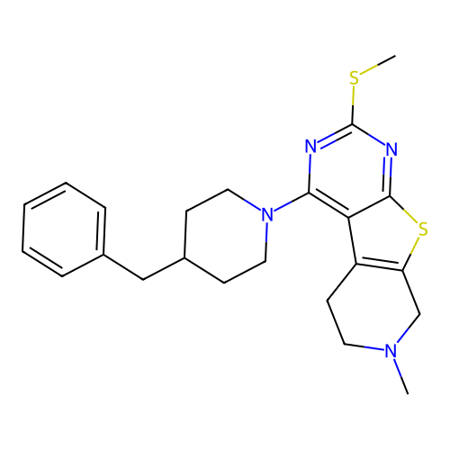 4-(4-benzylpiperidin-1-yl)-7-methyl-2-(methylsulfanyl)-5,6,7,8-tetrahydropyrido[4',3':4,5]thieno[2,3-d]pyrimidine structure