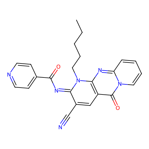 (E)-N-(3-cyano-5-oxo-1-pentyl-1H-dipyrido[1,2-a:2',3'-d]pyrimidin-2(5H)-ylidene)isonicotinamide structure