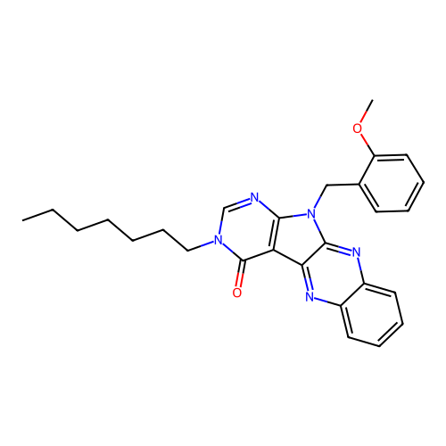 3-heptyl-11-(2-methoxybenzyl)-3H-pyrimido[5',4':4,5]pyrrolo[2,3-b]quinoxalin-4(11H)-one structure