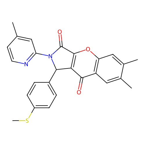 6,7-dimethyl-2-(4-methyl-2-pyridyl)-1-[4-(methylsulfanyl)phenyl]-1,2-dihydrochromeno[2,3-c]pyrrole-3,9-dione structure