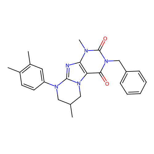 3-benzyl-9-(3,4-dimethylphenyl)-1,7-dimethyl-6,7,8,9-tetrahydropyrimido[2,1-f]purine-2,4(1H,3H)-dione structure