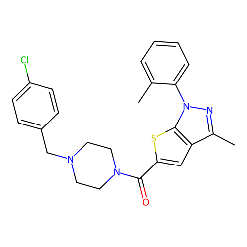 (4-(4-chlorobenzyl)piperazin-1-yl)(3-methyl-1-(o-tolyl)-1H-thieno[2,3-c]pyrazol-5-yl)methanone structure