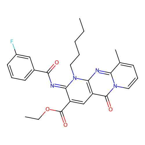 (Z)-ethyl 2-((3-fluorobenzoyl)imino)-10-methyl-5-oxo-1-pentyl-2,5-dihydro-1H-dipyrido[1,2-a:2',3'-d]pyrimidine-3-carboxylate structure