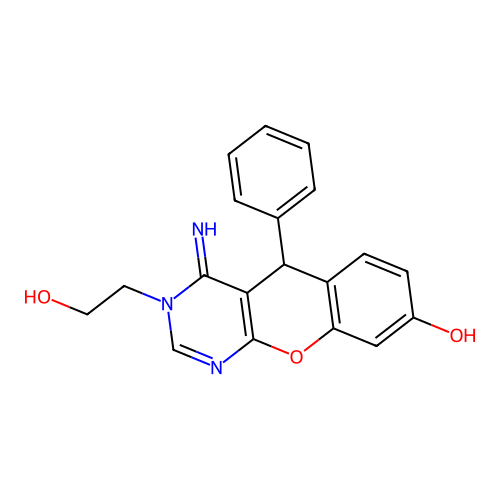 3-(2-hydroxyethyl)-4-imino-5-phenyl-3,5-dihydro-4H-chromeno[2,3-d]pyrimidin-8-ol structure