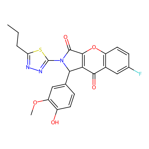 7-fluoro-1-(4-hydroxy-3-methoxyphenyl)-2-(5-propyl-1,3,4-thiadiazol-2-yl)-1,2-dihydrochromeno[2,3-c]pyrrole-3,9-dione structure