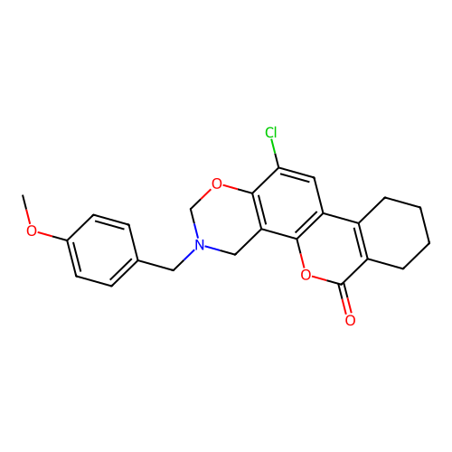 12-chloro-3-(4-methoxybenzyl)-3,4,7,8,9,10-hexahydro-2H,6H-benzo[3,4]chromeno[8,7-e][1,3]oxazin-6-one structure