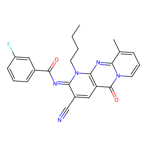 (E)-N-(1-butyl-3-cyano-10-methyl-5-oxo-1H-dipyrido[1,2-a:2',3'-d]pyrimidin-2(5H)-ylidene)-3-fluorobenzamide structure
