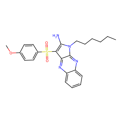 1-hexyl-3-((4-methoxyphenyl)sulfonyl)-1H-pyrrolo[2,3-b]quinoxalin-2-amine structure