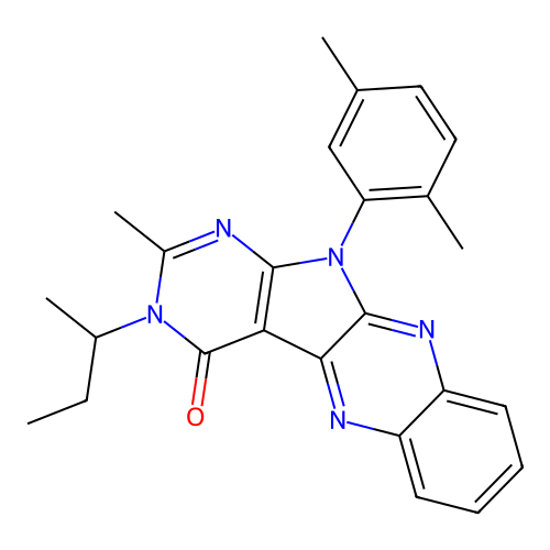 3-(butan-2-yl)-11-(2,5-dimethylphenyl)-2-methyl-3,11-dihydro-4H-pyrimido[5',4':4,5]pyrrolo[2,3-b]quinoxalin-4-one structure